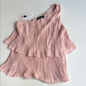 Chic Light Pink Pleated Asymmetrical Blouse